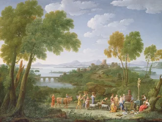 Uma extensa paisagem italianizada com um sacrifício, 1728